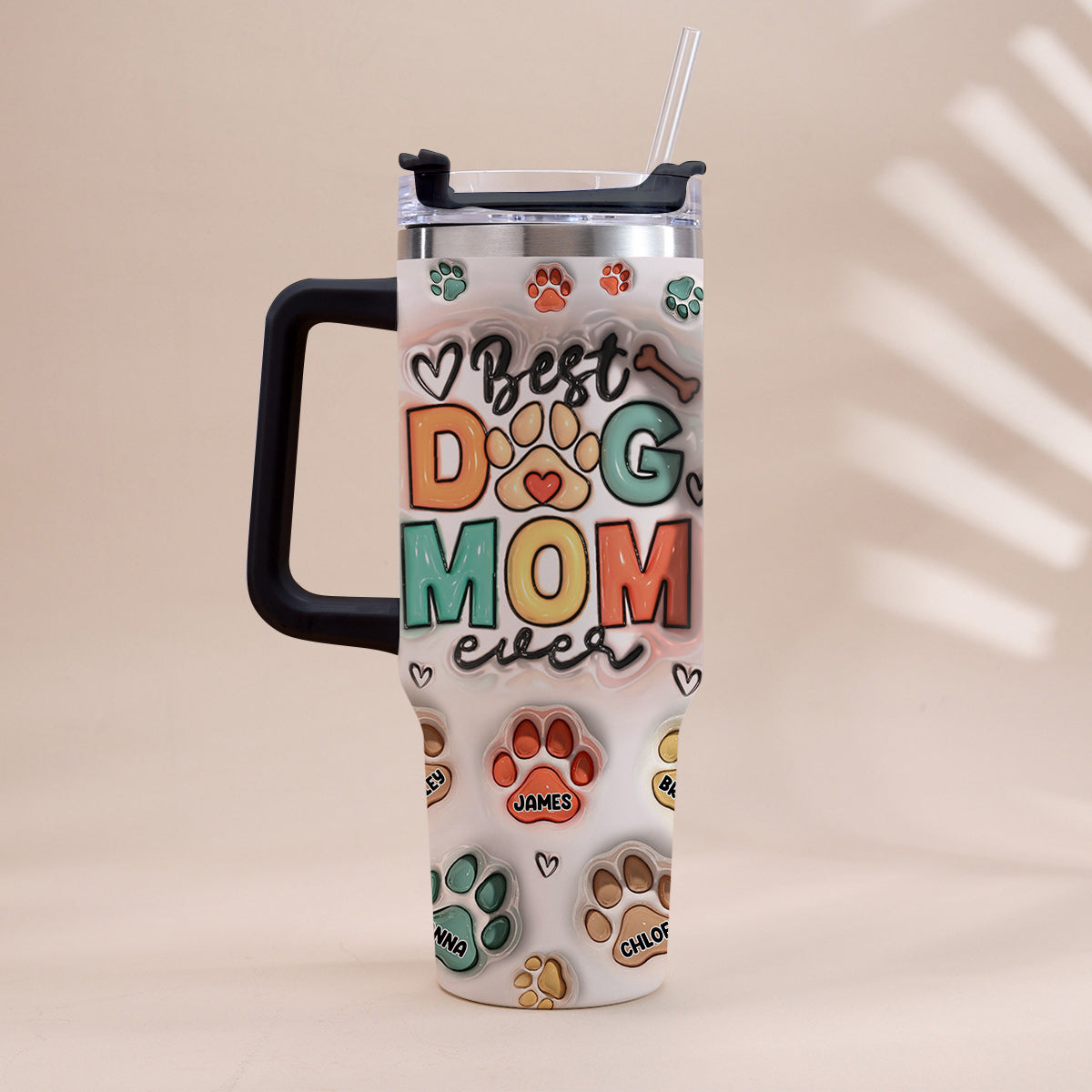 Meilleure maman/Meilleur papa d'animal de compagnie au monde - Gobelet gonflable personnalisé pour chien avec poignée