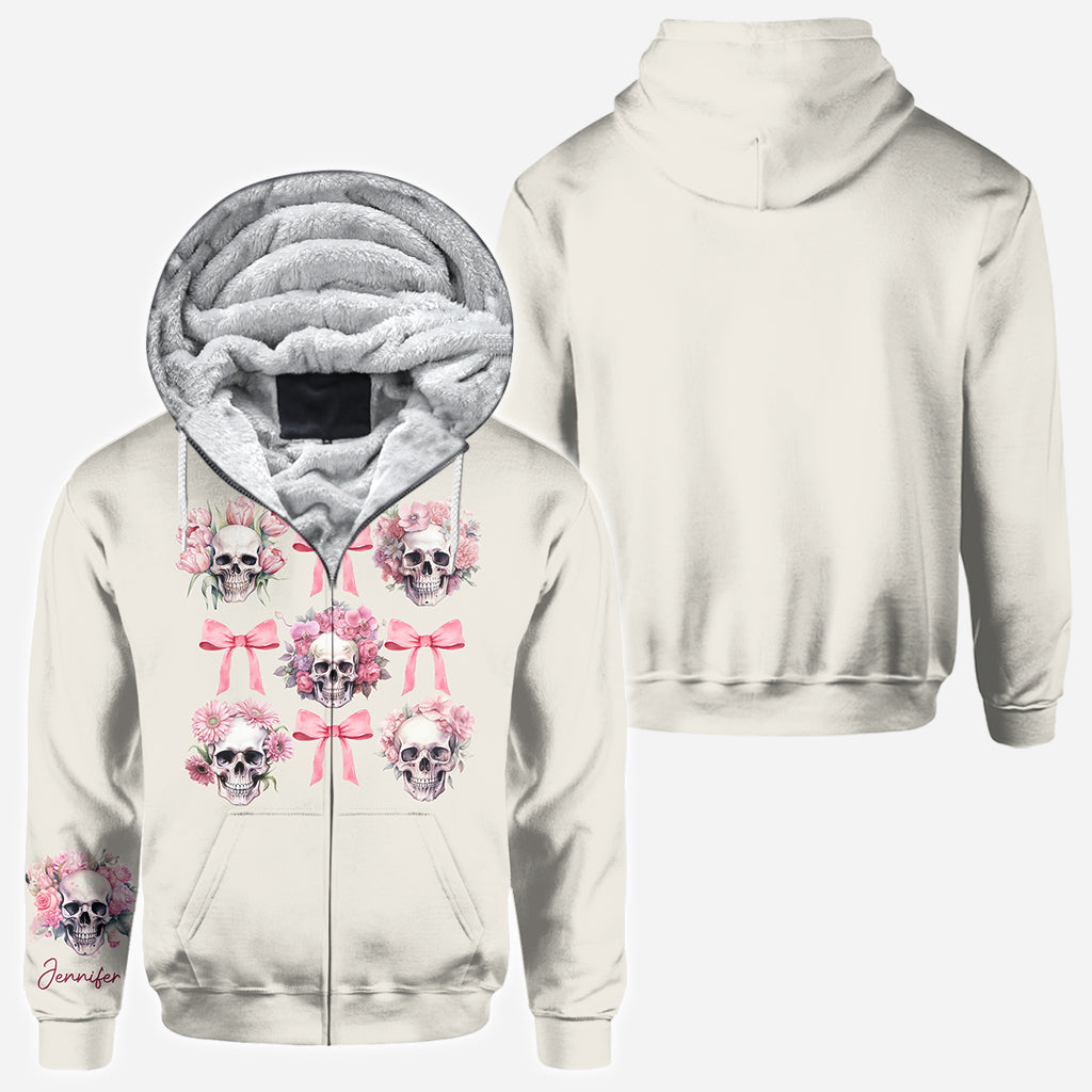 T-shirt personnalisé avec nœud papillon rose et motif tête de mort aquarelle - T-shirt à motif tête de mort intégrale