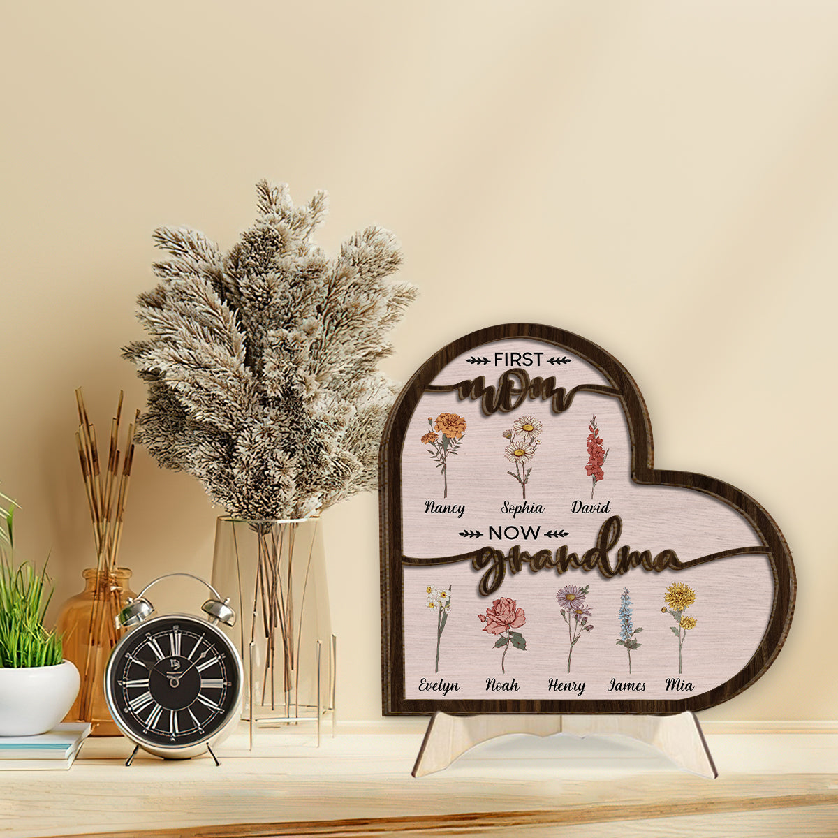 Première maman, maintenant grand-mère - Plaque en bois personnalisée à deux niveaux « Grand-mère »