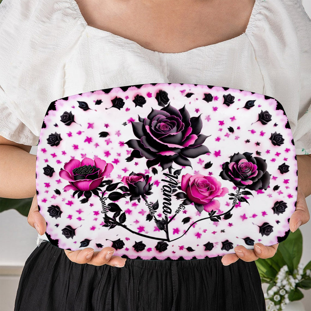 Assiette personnalisée « Mère, Grand-mère et Enfants » avec roses noires et roses