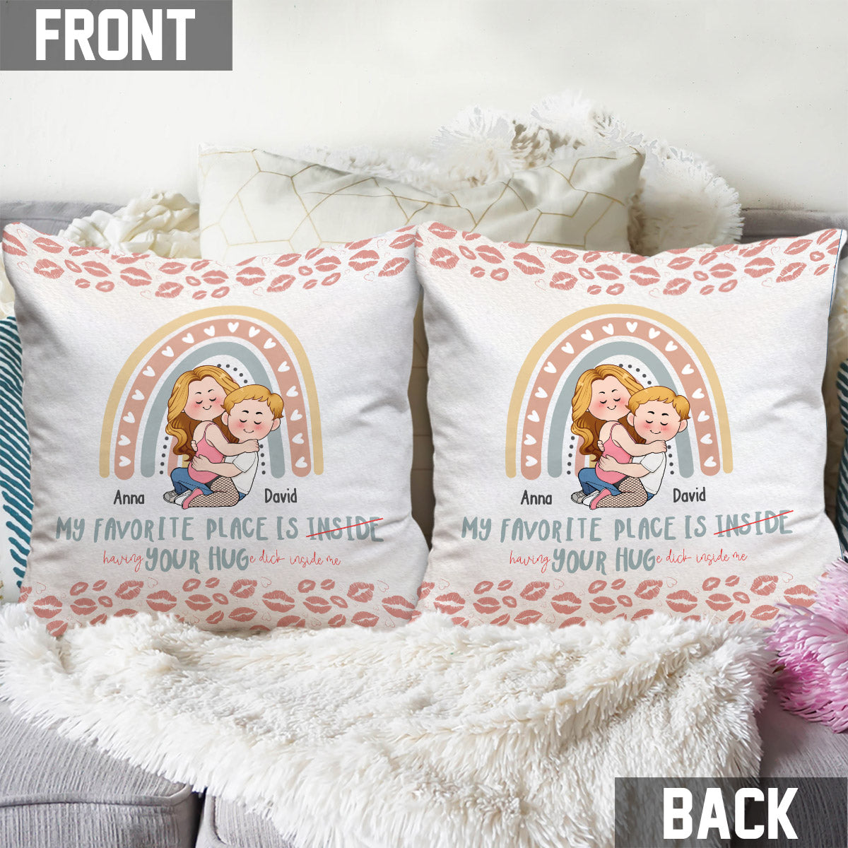 Mon endroit préféré, c'est ton énorme D en moi - Coussin décoratif personnalisé pour couple