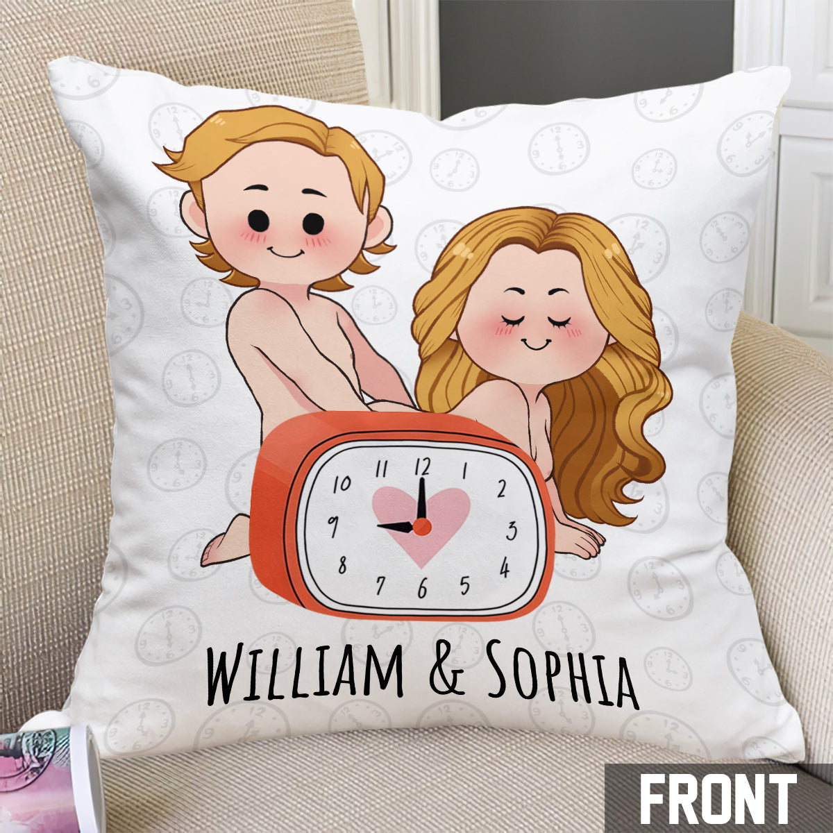 Horloge « Je resterais éveillé après 21h pour toi » - Coussin décoratif personnalisé pour couple