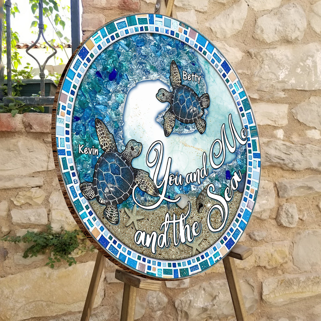 Toi, moi et la plage - Panneau rond en bois personnalisé pour couples
