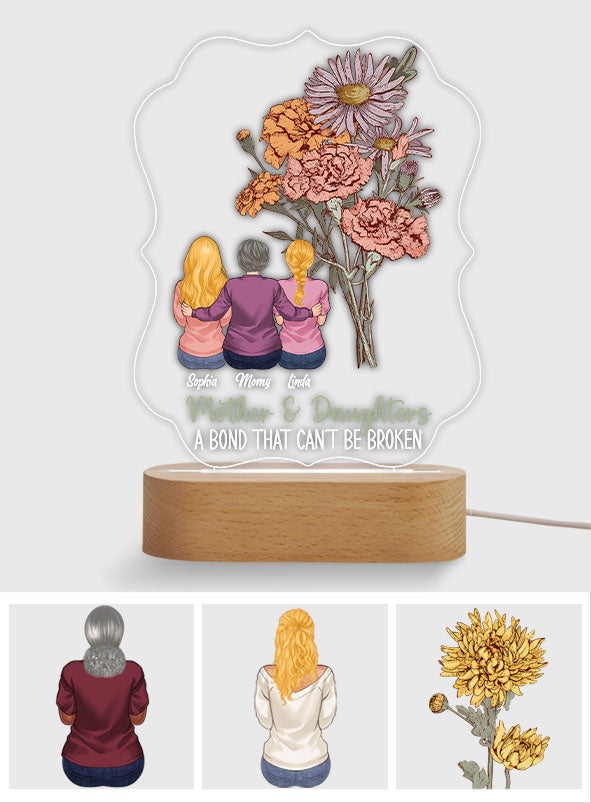 Fleurs de naissance pour la mère et les enfants - Plaque lumineuse personnalisée en forme de mère