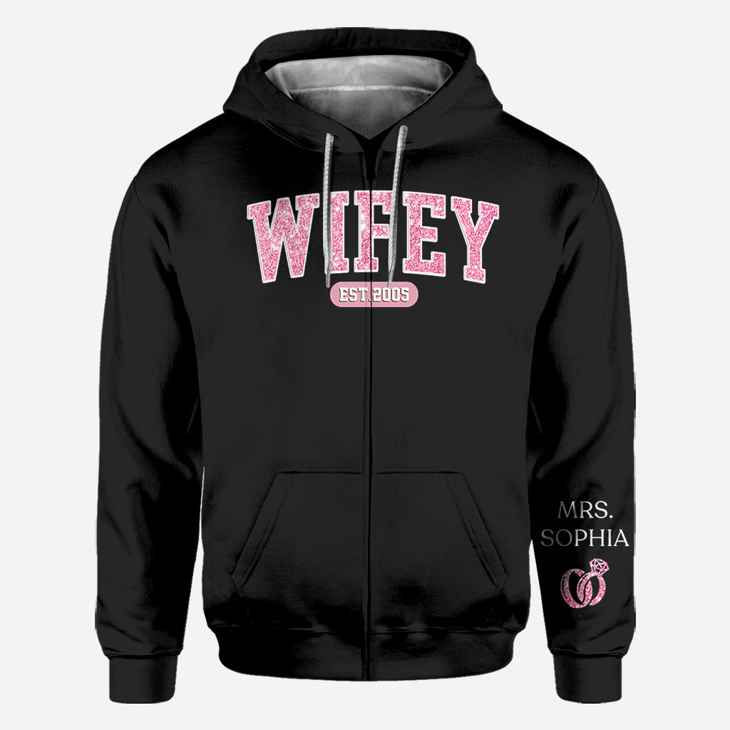 Wifey Est - T-shirt personnalisé mari et femme imprimé sur toute la surface