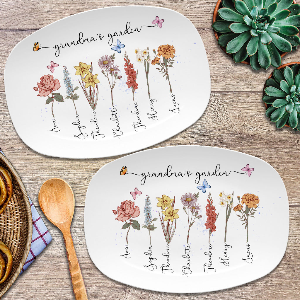 Grandma's Garden Mom's Garden Birth Flowers - Personalized Grandma Plate
