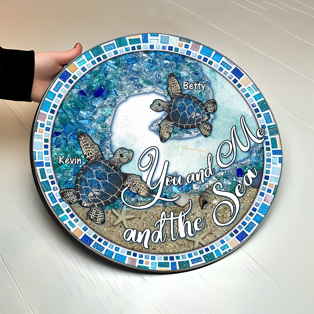 Toi, moi et la plage - Panneau rond en bois personnalisé pour couples
