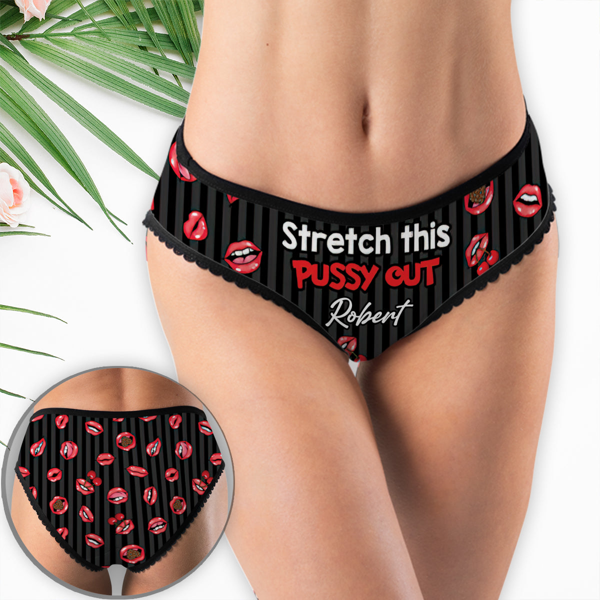 Étirez ce vagin - Culottes pour femmes personnalisées avec bordure en dentelle pour couples