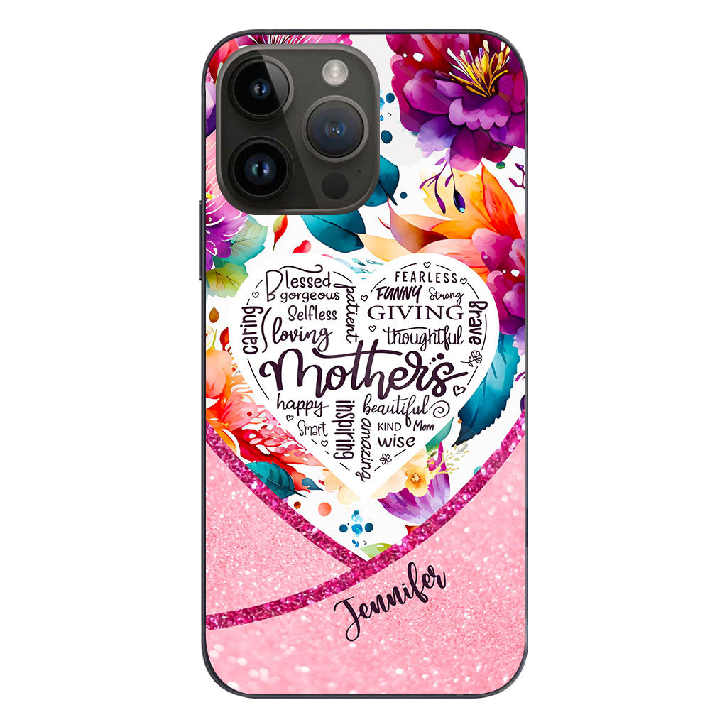 Coque de téléphone transparente personnalisée « Maman est belle » à motif floral vibrant