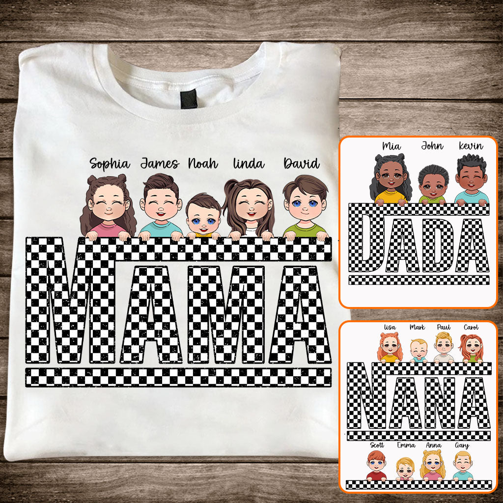 Vintage Checkered Mama Dada Mini Grandma Grandpa - Personalized Mother T-shirt And Hoodie
