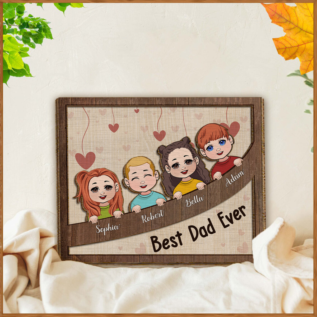 Meilleur papa, maman, grand-mère, grand-père pour toujours - Plaque en bois personnalisée 2 couches pour papa (Chibi Kids)