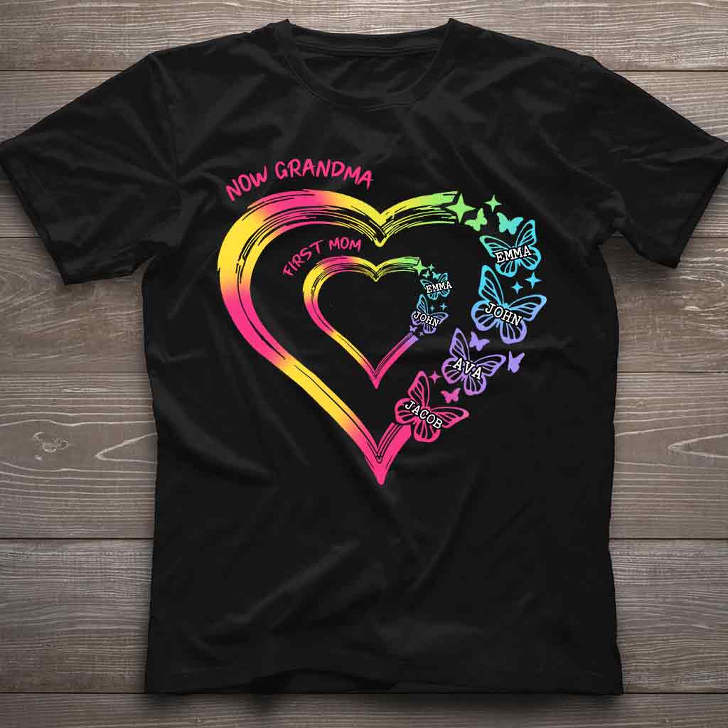 Any Title Of Mother And Grandma Double Heart Colorful - Personalized Grandma T-shirt And Hoodie