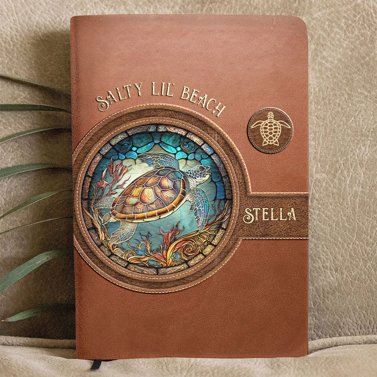 Salty Lil Beach - Carnet de notes personnalisé en cuir de tortue