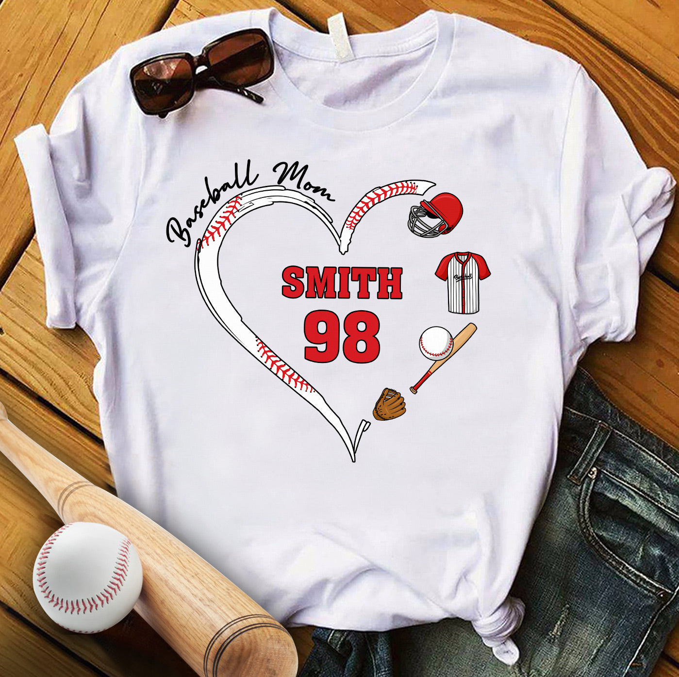 Maman de joueur de baseball - T-shirt et sweat à capuche personnalisés sur le thème du baseball