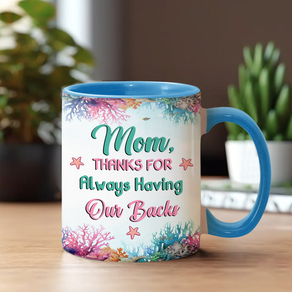 Turtle Mom Thanks For Always Having Our Backs - Personalized Turtle Accent Mug