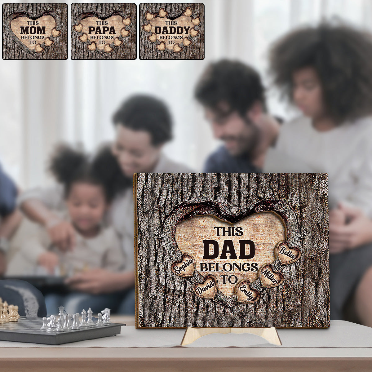 Ce cœur en bois « Papa, Maman, Grand-mère, Grand-père » appartient à… - Plaque en bois personnalisée pour papa (2 couches)