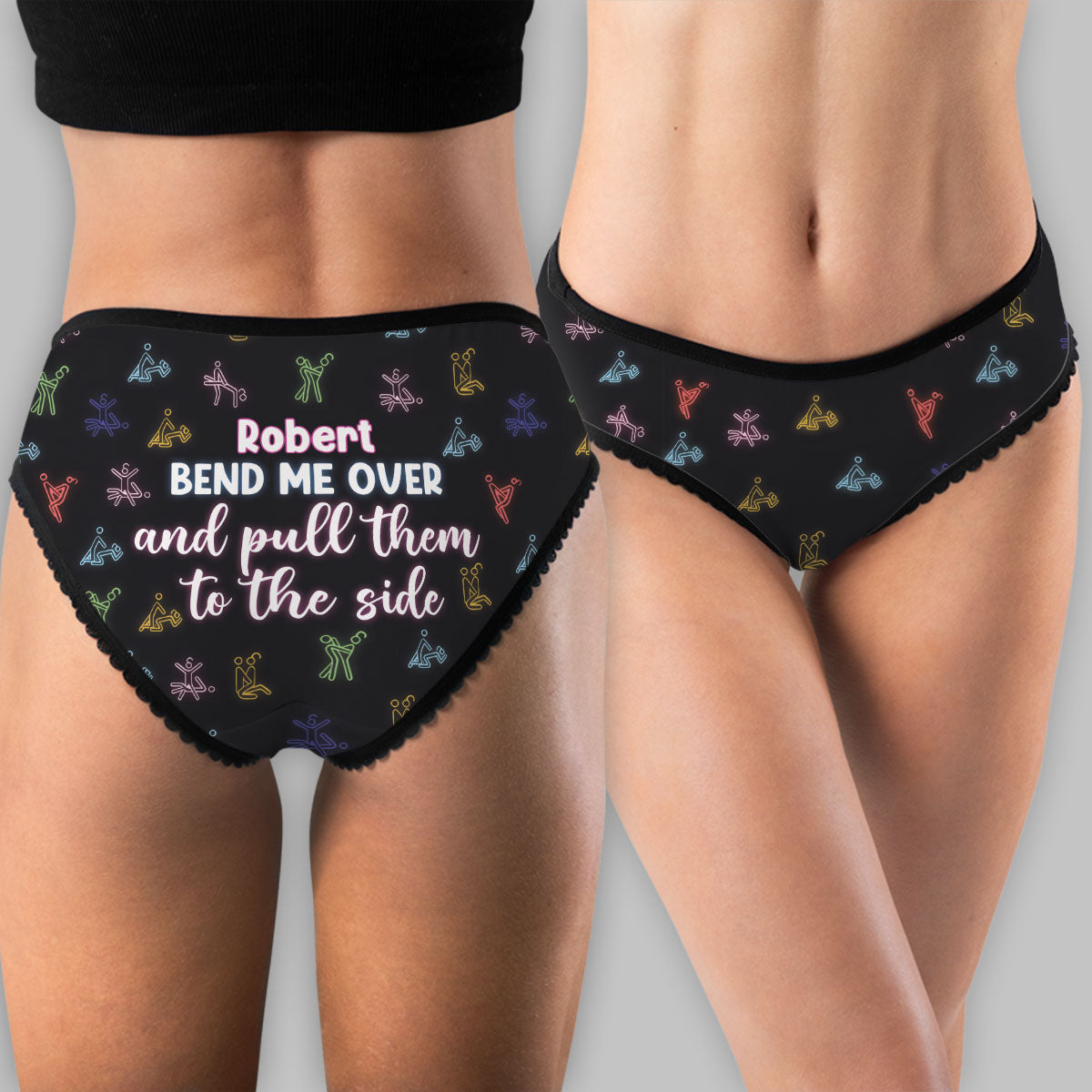 Penchez-moi et tirez-les sur le côté - Culottes pour femmes personnalisées avec bordure en dentelle pour couples