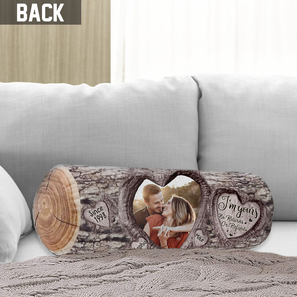 Je suis à toi. Ni retour ni remboursement. N'importe quelle photo, n'importe quel nom - Coussin personnalisé pour couple