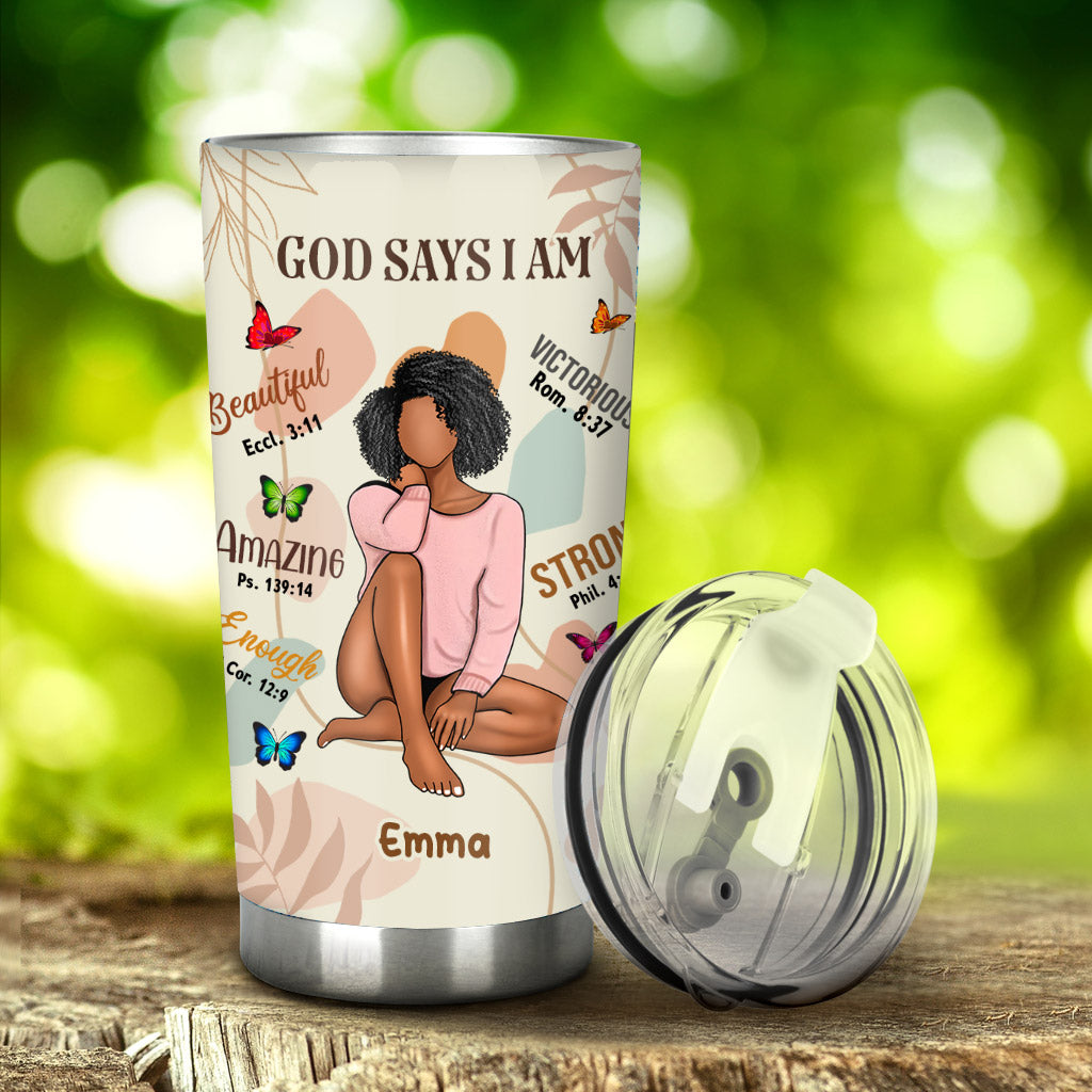 God Says I Am - Personalized African American Tumbler