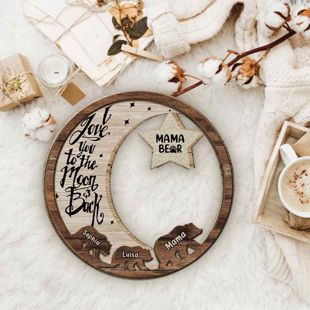 Plaque en bois personnalisée « Maman Ours » (titre au choix) - Panneau en bois double couche - Personnalisation possible