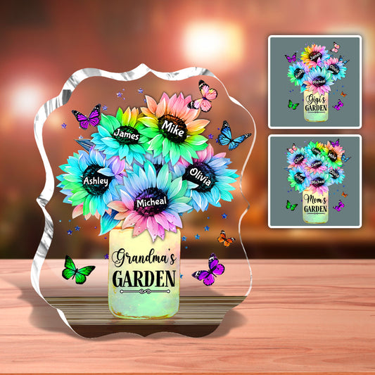Vase tournesol personnalisé avec titre et nom - Plaque acrylique personnalisée « Grand-mère » en forme personnalisée