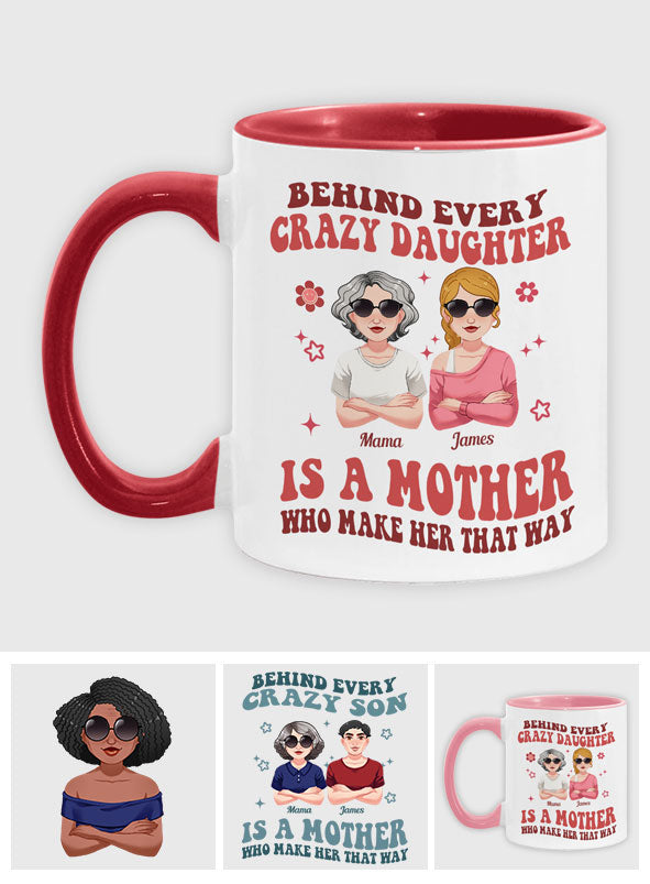 Derrière chaque fille/fils fou/folle - Mug personnalisé pour maman