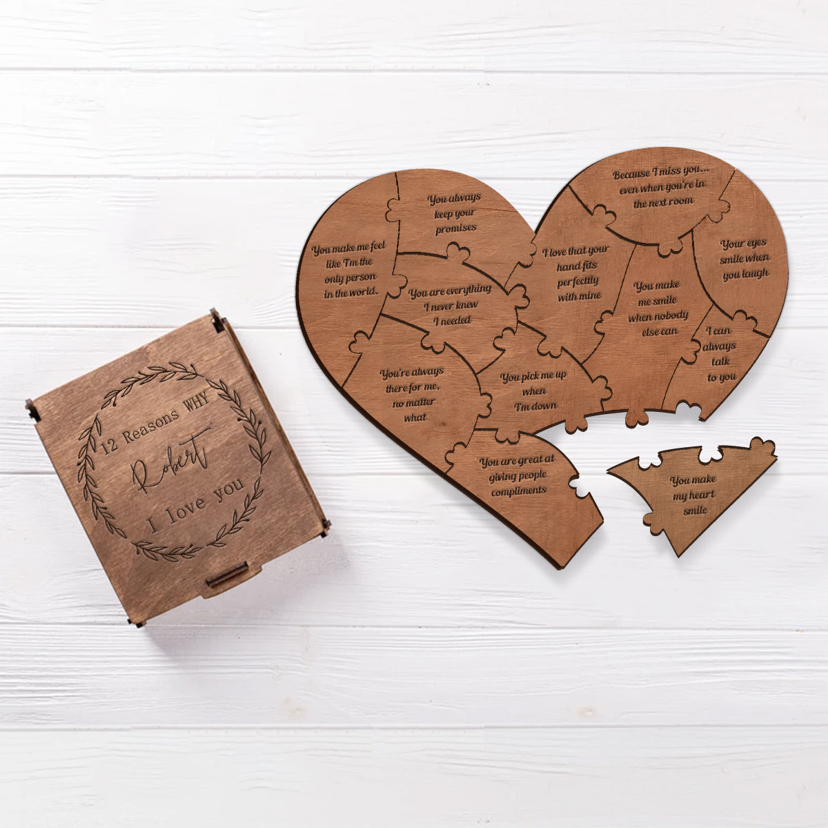 Raisons pour lesquelles je t'aime - Puzzle en forme de cœur personnalisé pour les couples