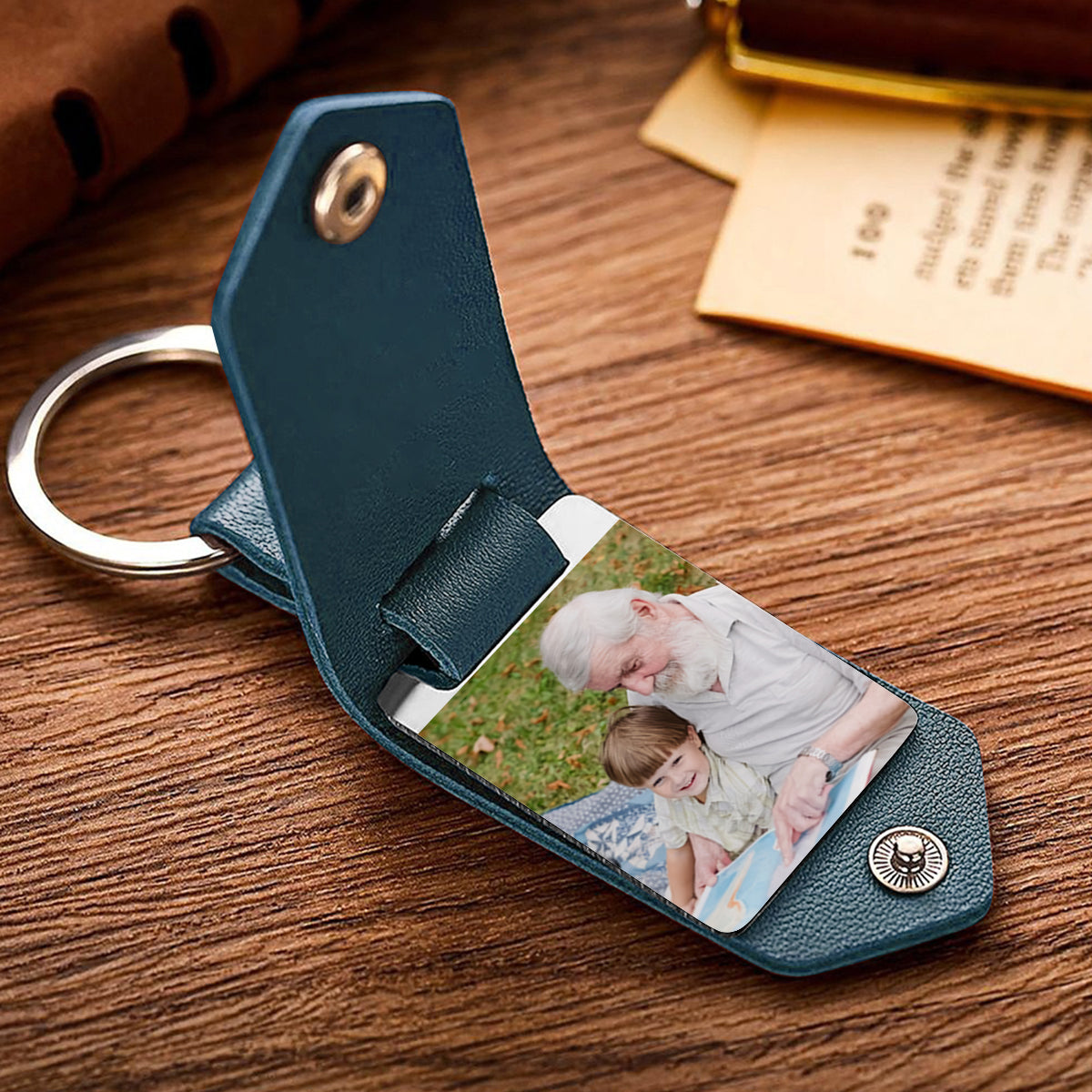 Meilleur grand-père du monde - Cadeau pour grand-père - Porte-clés photo personnalisé en cuir