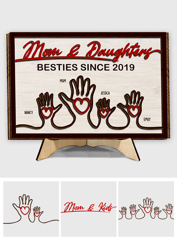 Mains de la mère et des enfants - Plaque en bois personnalisée à 2 couches « Mère »
