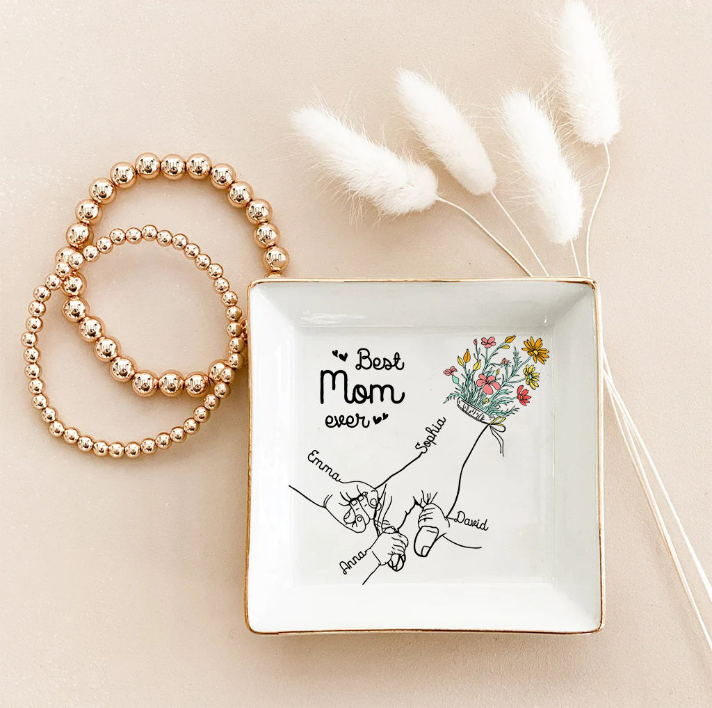 Illustration vectorielle des mains d'une maman et de ses enfants - Porte-bijoux personnalisé pour maman
