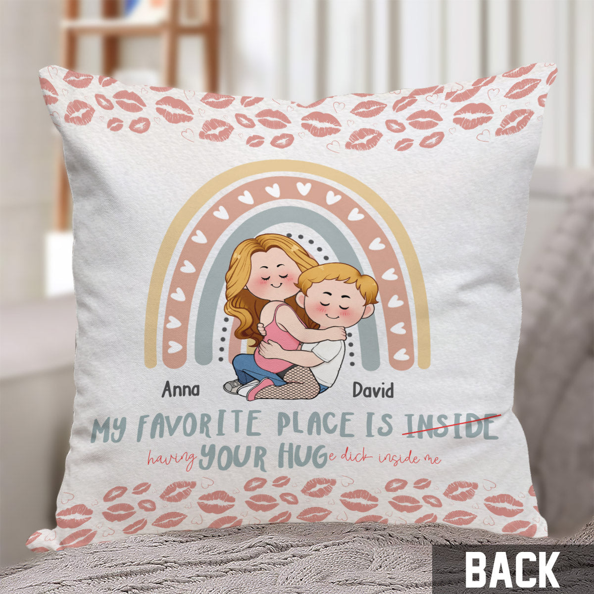 Mon endroit préféré, c'est ton énorme D en moi - Coussin décoratif personnalisé pour couple