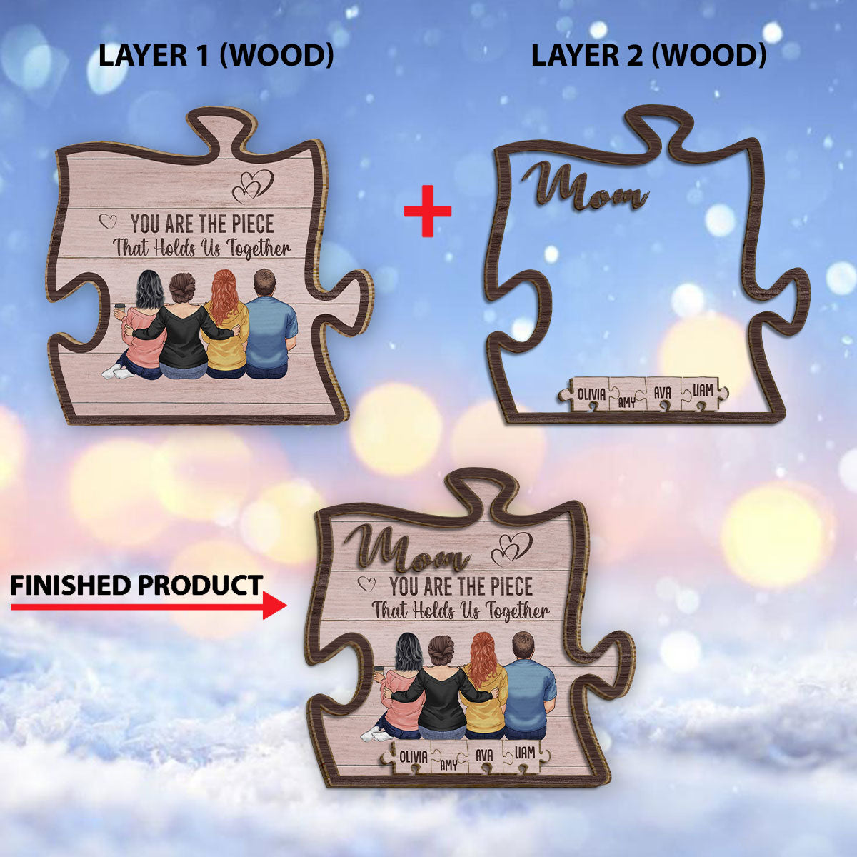 Tu es le pilier de notre couple - Plaque en bois personnalisée « Maman » à 2 couches