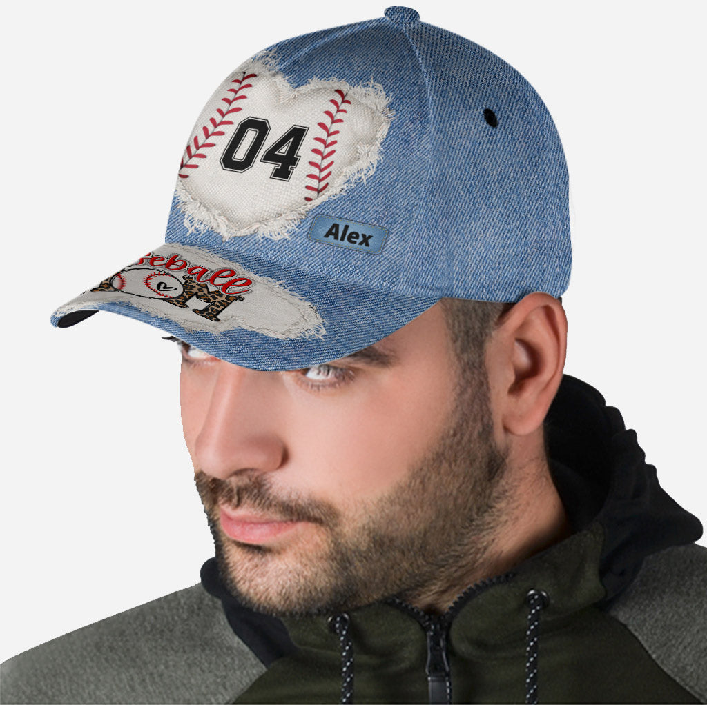 Casquette de baseball classique personnalisée avec numéro de maman de joueur de baseball et motif denim sur mesure - Casquette de baseball classique personnalisée