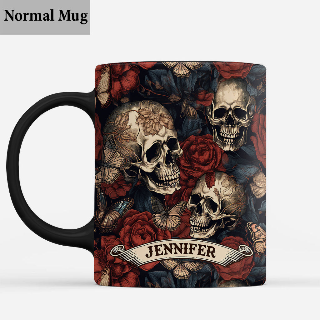 Vintage Rose Skull - Personalized Skull Mug