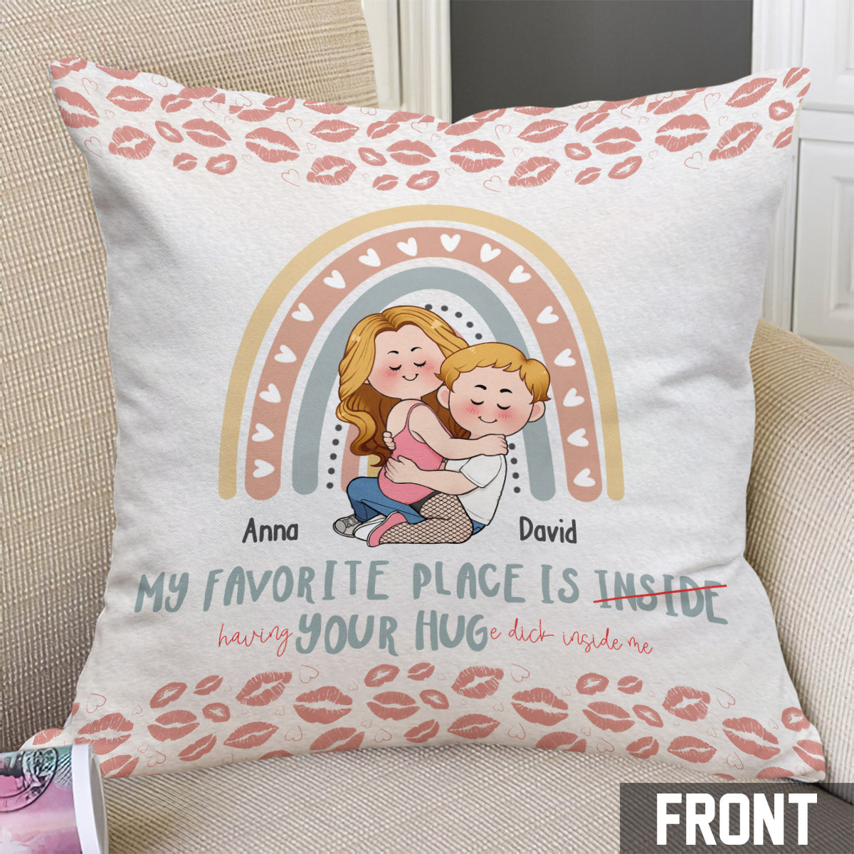 Mon endroit préféré, c'est ton énorme D en moi - Coussin décoratif personnalisé pour couple
