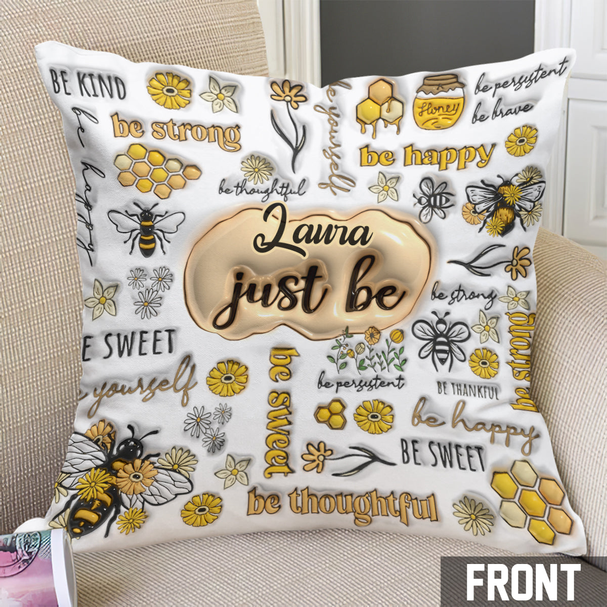 Just Bee Happy - Personalized Throw Pillow