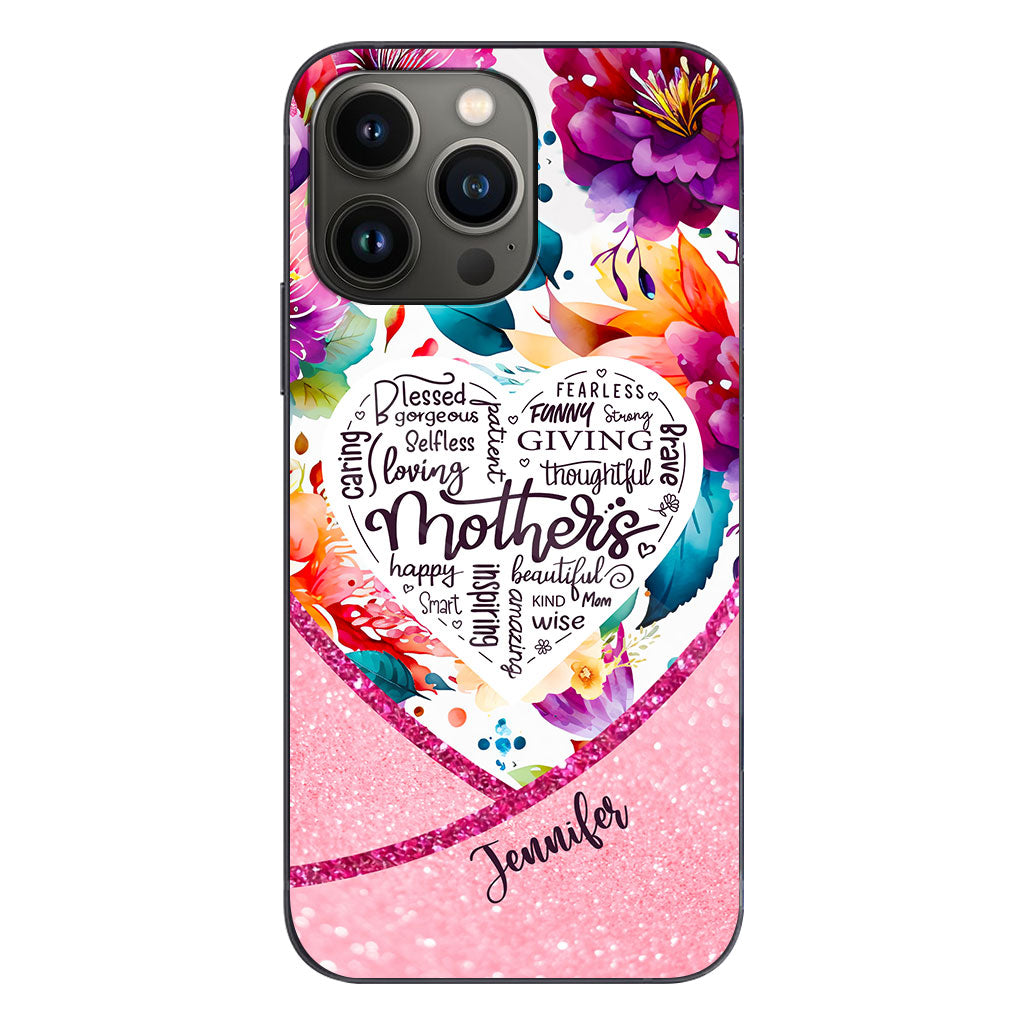 Coque de téléphone transparente personnalisée « Maman est belle » à motif floral vibrant