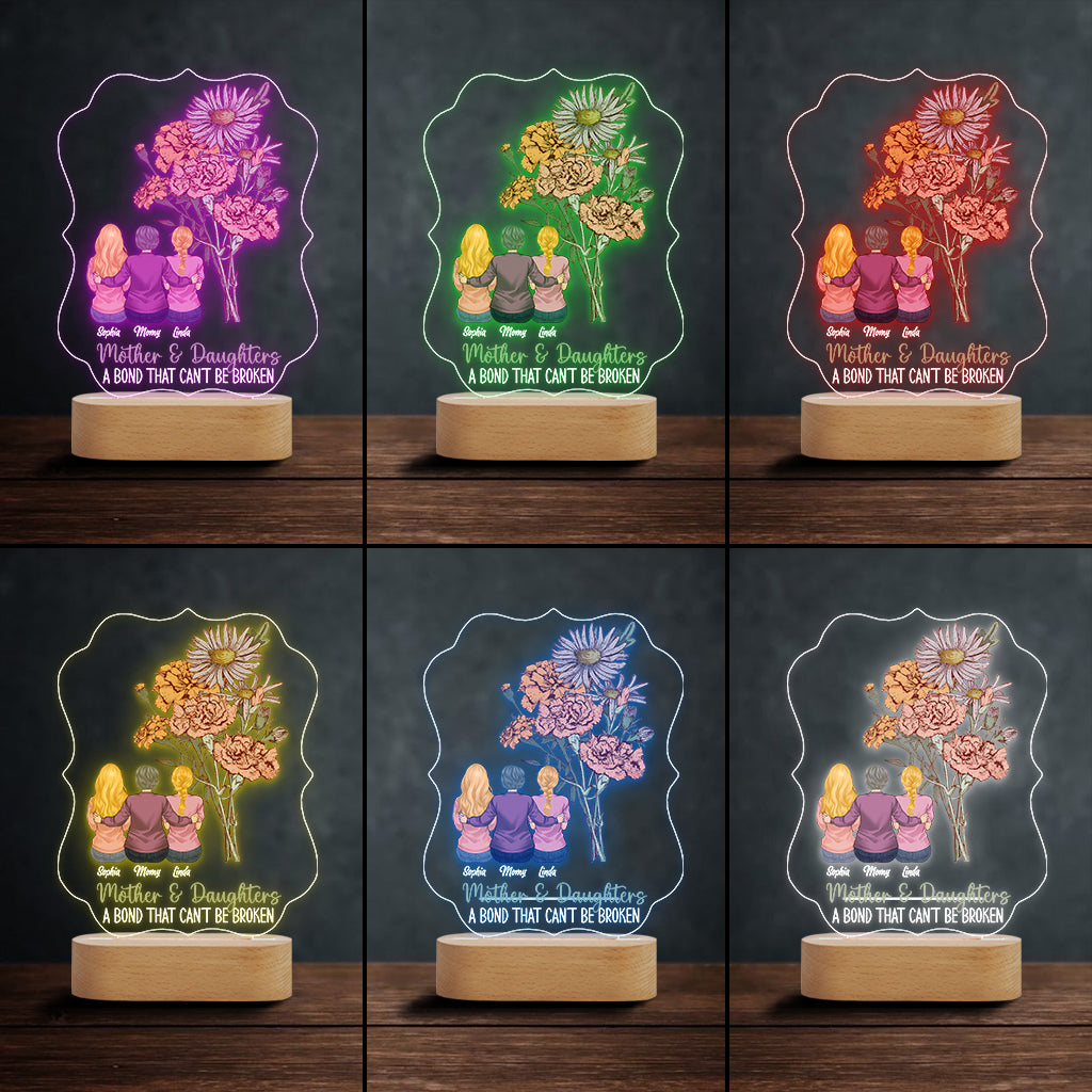 Fleurs de naissance pour la mère et les enfants - Plaque lumineuse personnalisée en forme de mère
