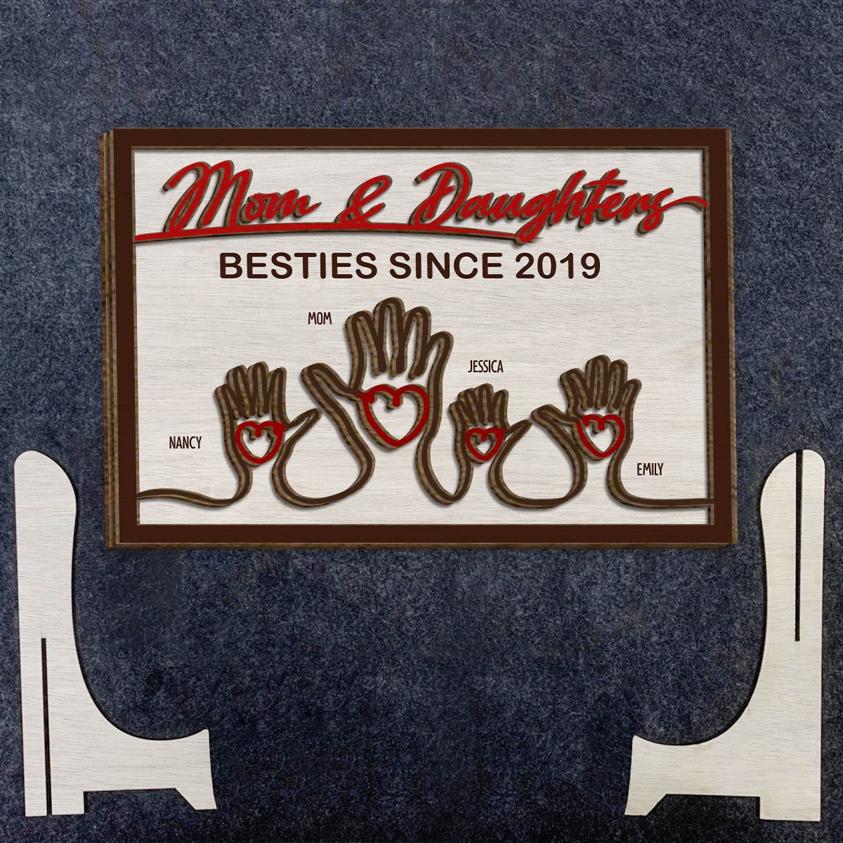 Mains de la mère et des enfants - Plaque en bois personnalisée à 2 couches « Mère »