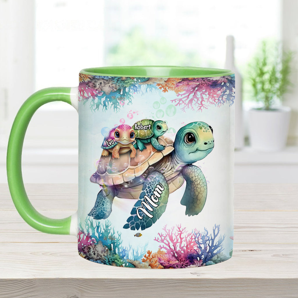 Turtle Mom Thanks For Always Having Our Backs - Personalized Turtle Accent Mug