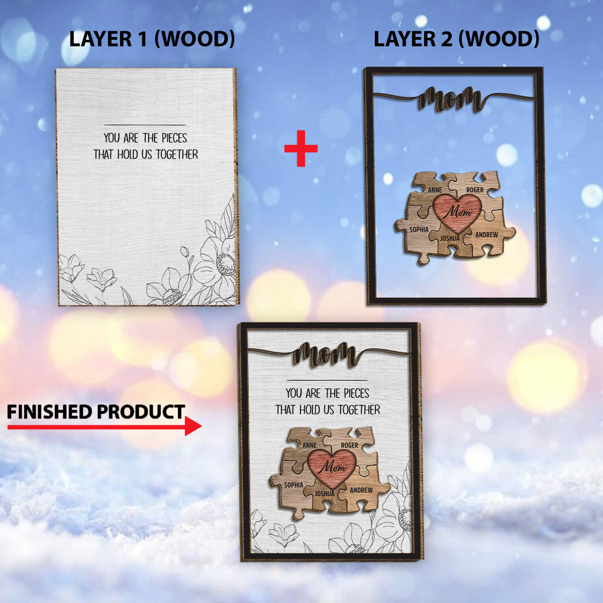 Maman, tu es le pilier de notre couple - Plaque en bois personnalisée à 2 couches