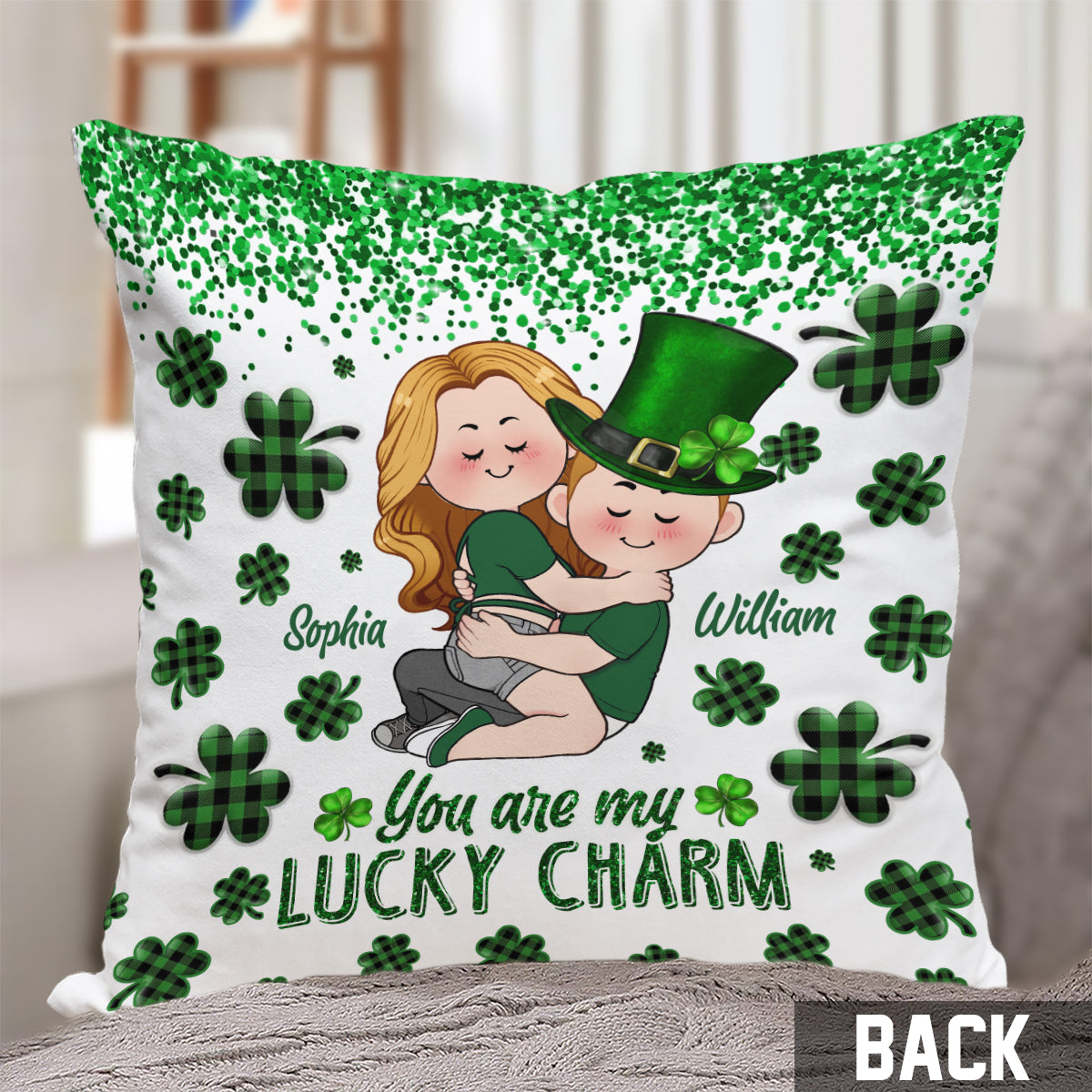 Tu es mon porte-bonheur - Coussin décoratif personnalisé pour couple