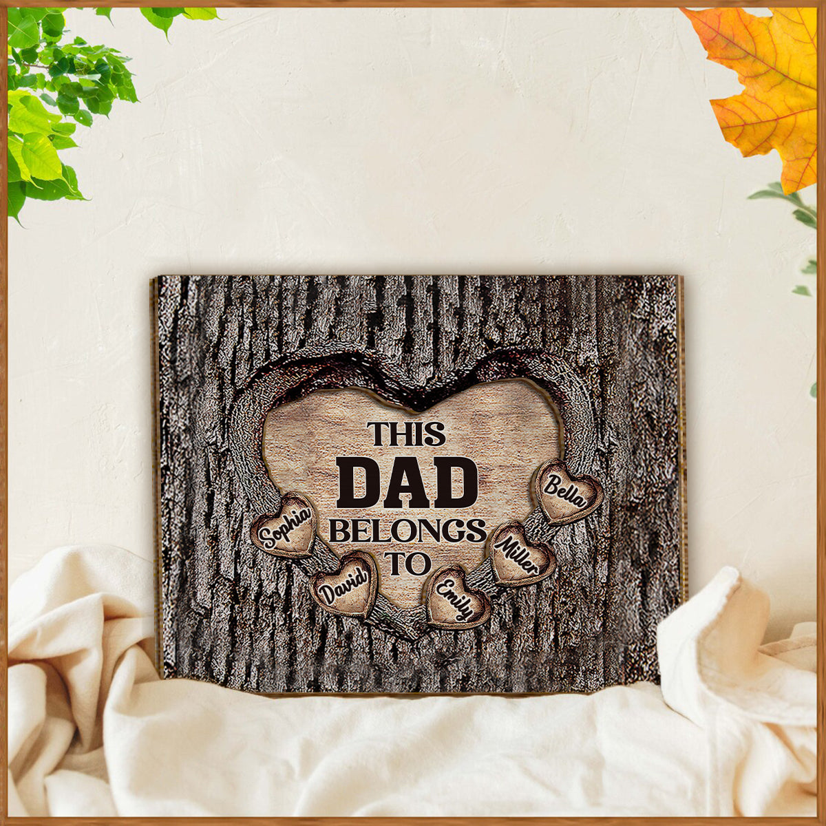 Ce cœur en bois « Papa, Maman, Grand-mère, Grand-père » appartient à… - Plaque en bois personnalisée pour papa (2 couches)