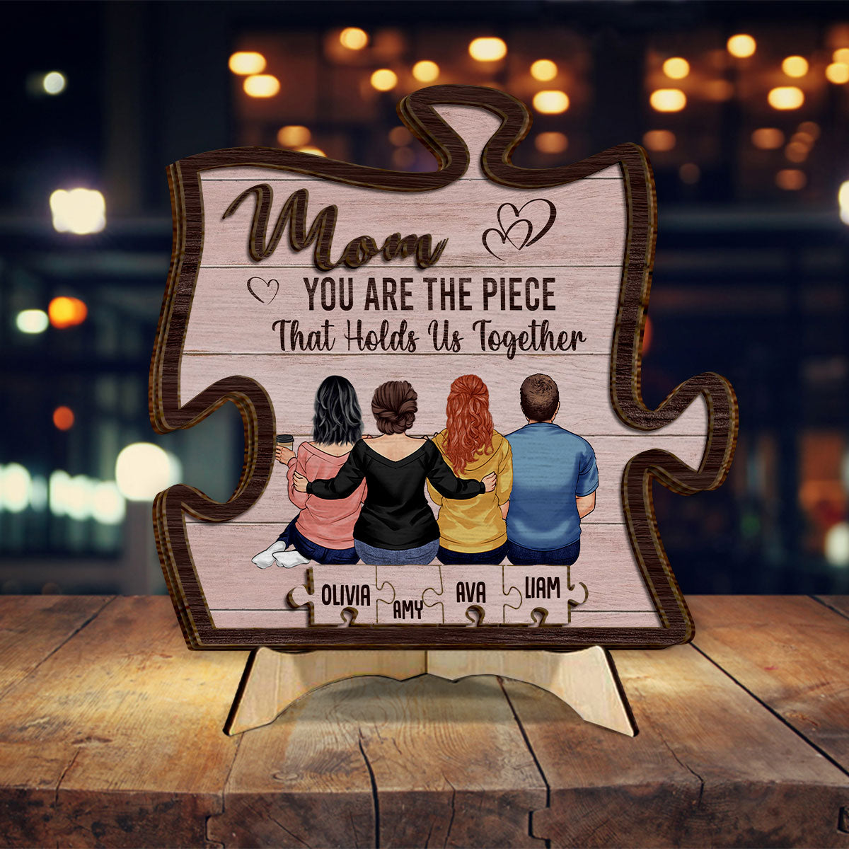 Tu es le pilier de notre couple - Plaque en bois personnalisée « Maman » à 2 couches