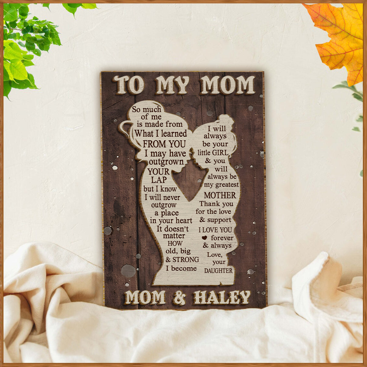 To My Mom Mother And Kid Silhouette - Personalized Mother 2 Layered Wood Sign / Wood Plaque