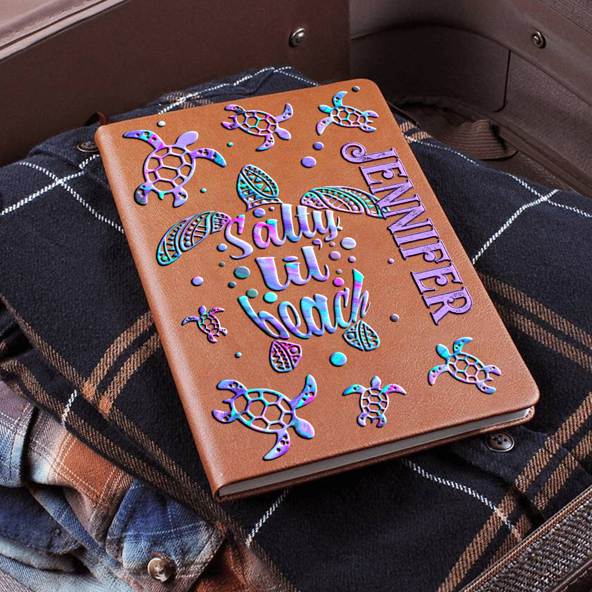 Salty Lil Beach - Carnet de notes personnalisé en cuir de tortue