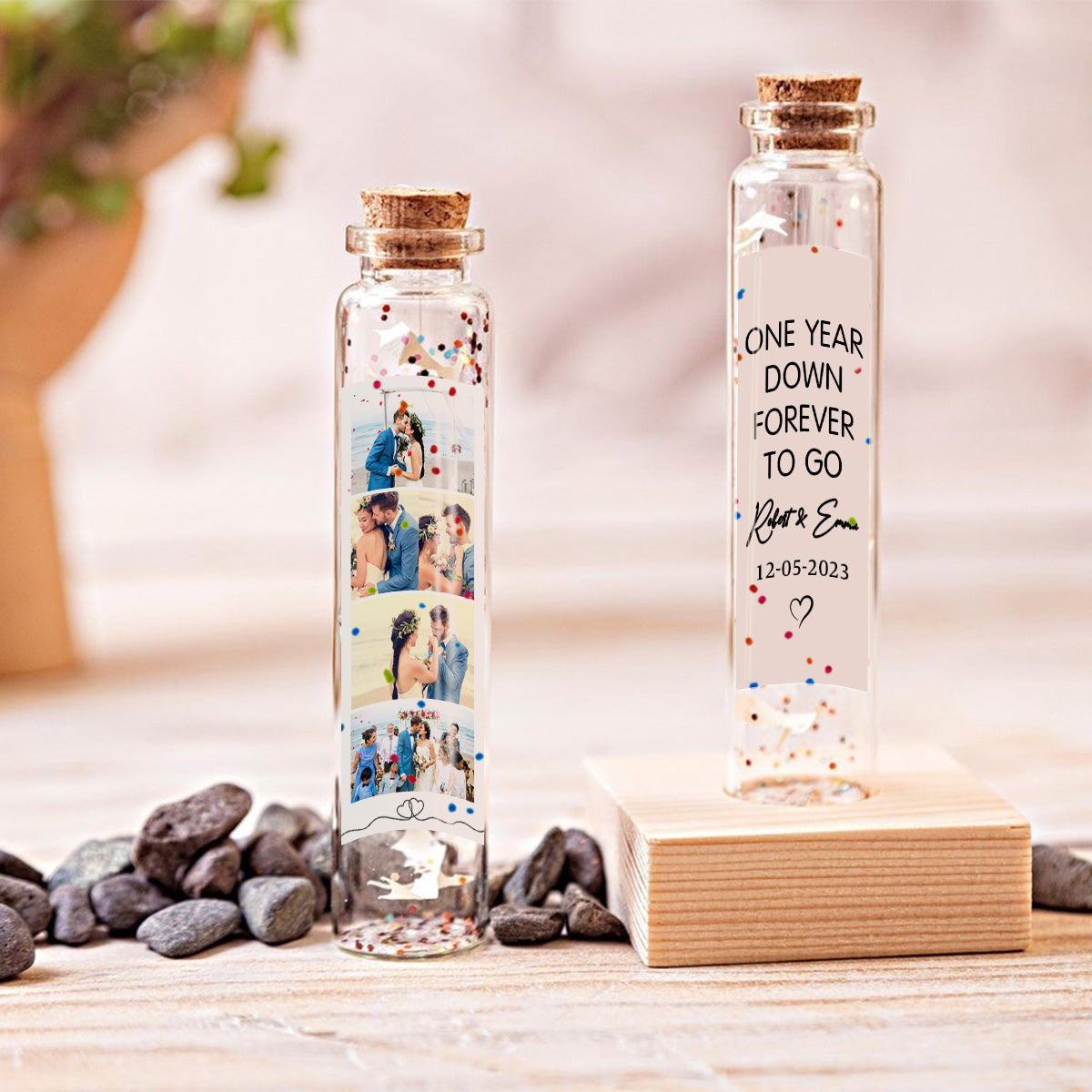 Photo et message personnalisés - Mini-bouteille décorative pour couple