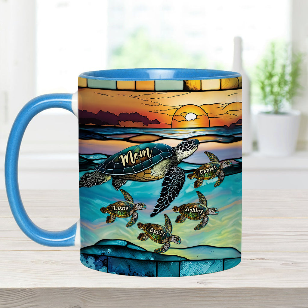 I Love You To The Beach And Back Turtle Mother And Children - Personalized Turtle Accent Mug