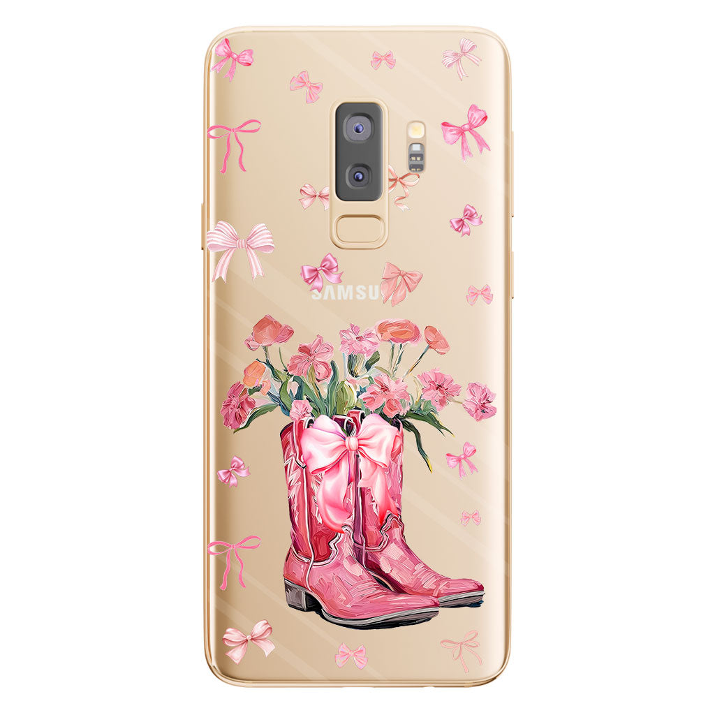 Bottes de cowgirl Coquette - Coque de téléphone transparente personnalisée avec motif cheval