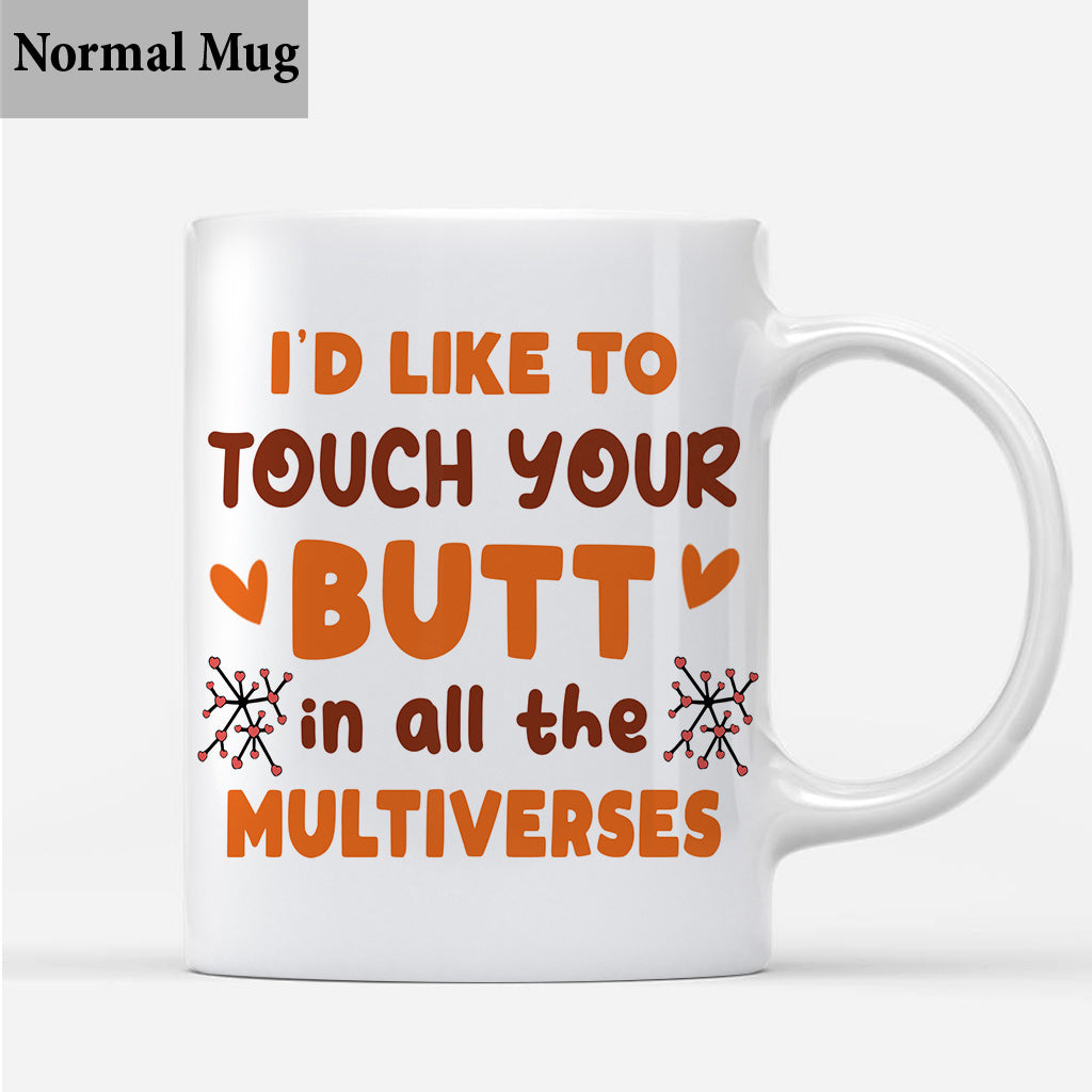 J'aimerais te toucher dans tous les multivers - Pêches gonflées - Mug personnalisé pour couple